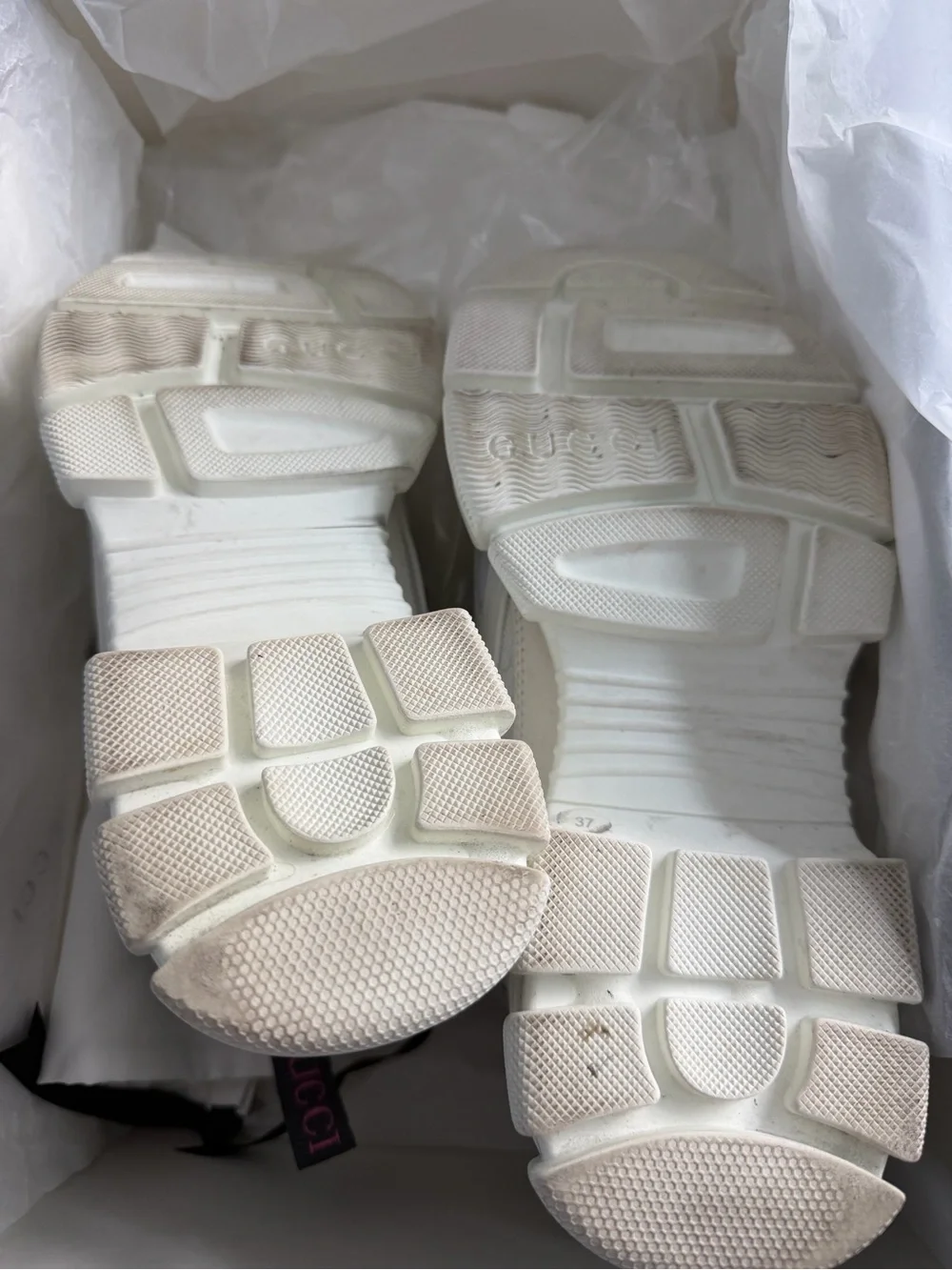 Gucci Flasktrek White and Cream Chunky Mesh Leather Sneakers Size 37 Unisex